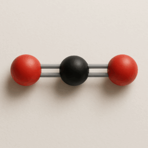 Ball and stick model of carbon dioxide.