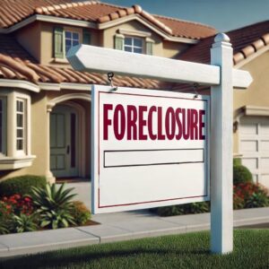 A foreclosure sign on a home.