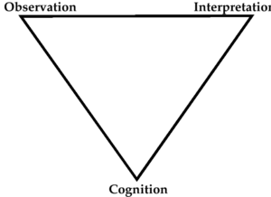 assessment triangle, with observation, interpretation, and cognition at the three vertices